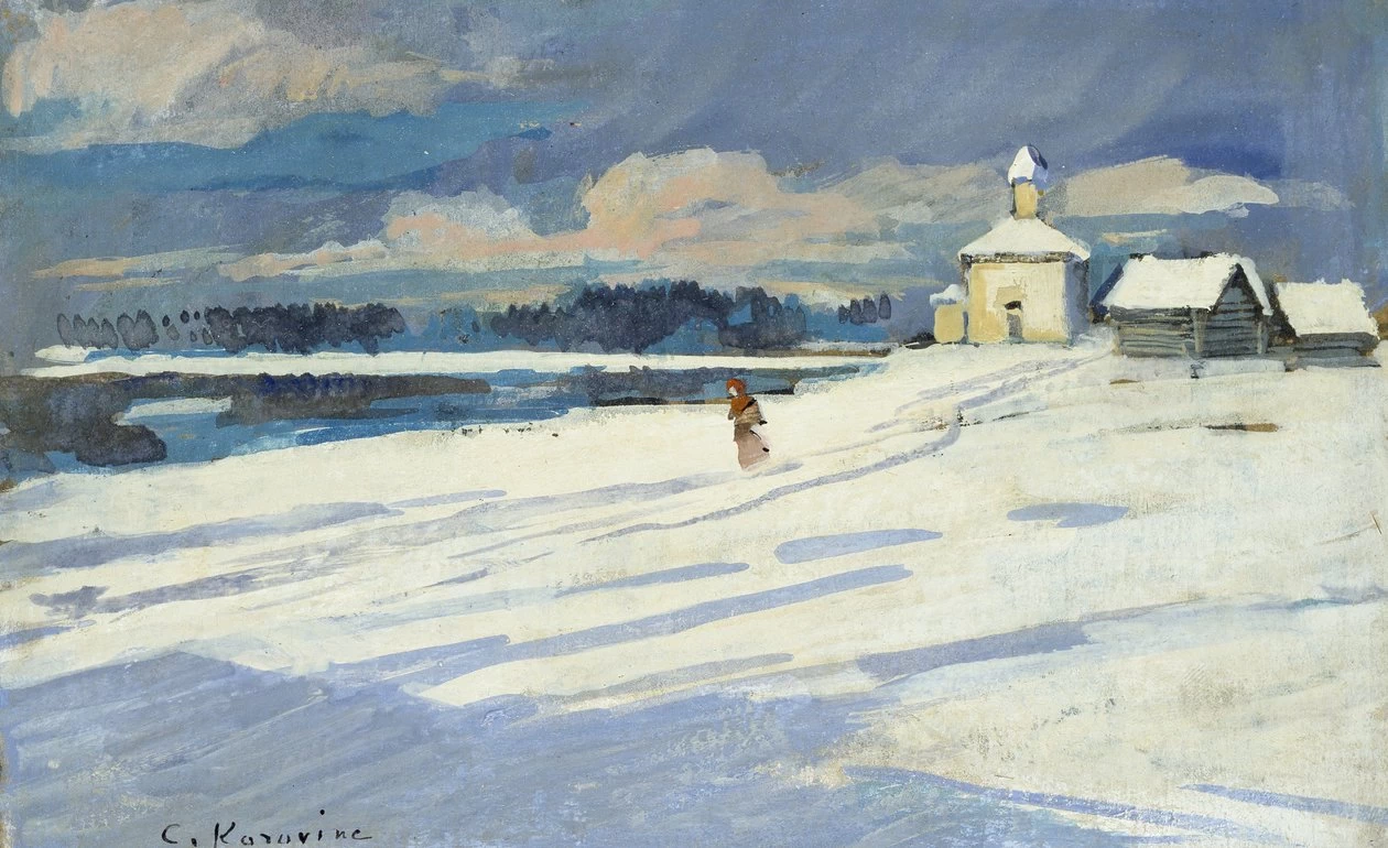 Konstantin Korovin - Paesaggio invernale con una piccola chiesa